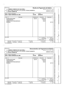 DECLARO TER RECEBIDO A IMPORTÂNCIA LÍQUIDA DISCRIMINADA NESTE RECIBO.
EMPREGADOR
Recibo de Pagamento de Salário
Nome FIRMINO