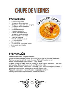 INGREDIENTES 
 4 camarones grandes 
 150 gramos de huevera seca 
 100 gramos de pescado seco (congrio) 
 100 gram