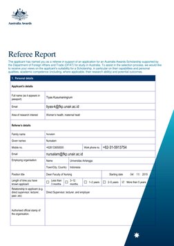 Referee Report 
The applicant has named you as a referee in support of an application for an Australia Awards Scholarship s