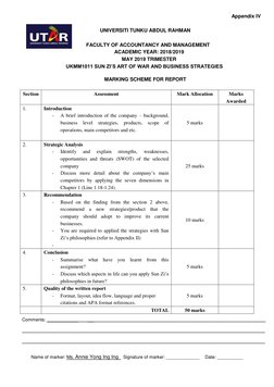 Appendix IV 
 
UNIVERSITI TUNKU ABDUL RAHMAN 
 
        FACULTY OF ACCOUNTANCY AND MANAGEMENT 
   ACADEMIC YEAR: 2018/2019