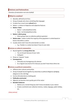 6 
Nations and Nationalism  
(Varieties of nationalism not to be studied) 
What is a nation? 
• Basically, defined by terri