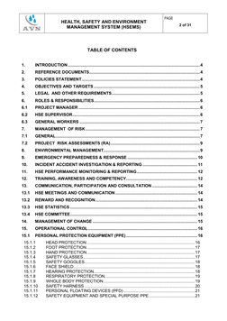 HEALTH, SAFETY AND ENVIRONMENT 
MANAGEMENT SYSTEM (HSEMS) 
PAGE 
2 of 31 
 
TABLE OF CONTENTS 
 
 
 
1. 
INTROD