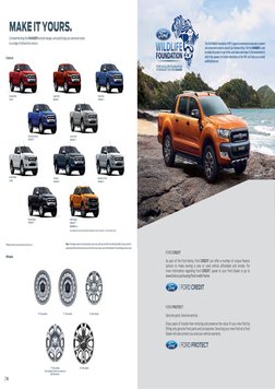 16
Oyster Silver
(Metallic*)
Frozen White
(Solid)
Panther Black
(Metallic*)
Pride Orange
(Metallic*)
WILDTRAK only
Also avail