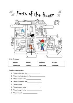 8 
 
 
 
 
 
 
 
 
 
 
 
 
Write the words.  
garden 
 
garage  
 
bedroom 
 
kitchen 
 
 
downstairs 
 
u