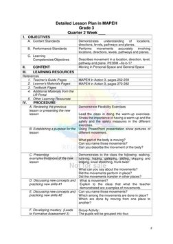 2 
 
Detailed Lesson Plan in MAPEH 
Grade 3 
Quarter 2 Week ___ 
I.   OBJECTIVES 
 
A. Content Standards 
Demonstrates 
und