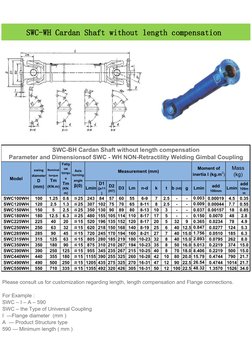 SWC-WH Cardan Shaft without length compensation 
SWC-BH Cardan Shaft without length compensation