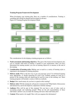 Training Program Framework Development 
When developing your training plan, there are a number of considerations. Training is