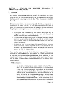 Página | 2  
 
CAPÍTULO 1    –     INFLUECIA 
DEL 
CONTEXTO 
GEOGRAFICO 
Y                          
AMBIENTAL DE KUNTUR WASI