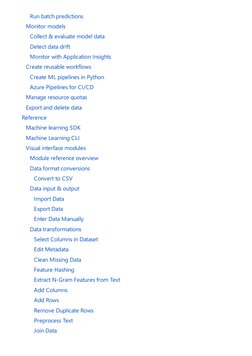 Run batch predictions
 Monitor models
 Collect & evaluate model data
 Detect data drift
 Monitor with Application Insights