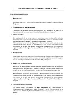 I. ESPECIFICACIONES TÉCNICAS 
 
1. AREA USUARIA  
 
Gerencia de Operación y Mantenimiento de la Infraestructura Hidráulic