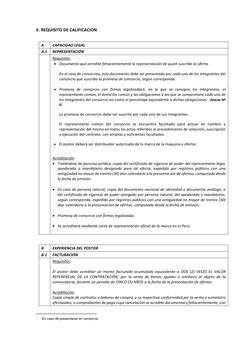 II. REQUISITO DE CALIFICACION 
 
A 
CAPACIDAD LEGAL  
A.1 
REPRESENTACIÓN 
 
Requisitos: 
 Documento que acredite fehaciente