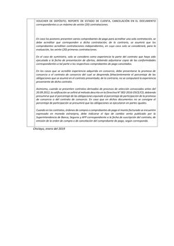 VOUCHER DE DEPÓSITO, REPORTE DE ESTADO DE CUENTA, CANCELACIÓN EN EL DOCUMENTO 
correspondientes a un máximo de veinte (20) co