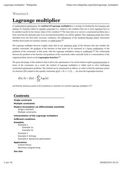 Lagrange Multipliers | PDF | Mathematical Optimization | Mathematical ...