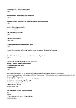 Swimming Clubs in New Swimming Pools
1977 x3
Swimming Pools Requirements for Competition
1977 x2
Report of National Conferenc