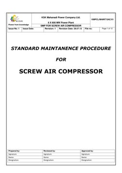Screw Air Compressor Maintenance SOP | PDF | Valve | Machines