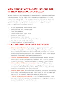 WHY CHOOSE W3TRAINING SCHOOL FOR 
PYTHON TRAINING IN GURGAON 
We at W3training School provide training and projects on python