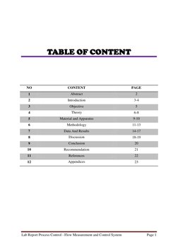 Lab Report Process Control - Flow Measurement and Control System  
Page 1 
 
 
 
 
TABLE OF CONTENT