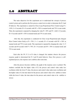 Lab Report Process Control - Flow Measurement and Control System  
Page 2 
 
1.0    ABSTRACT 
 
 
 
 
 
The main objectives f