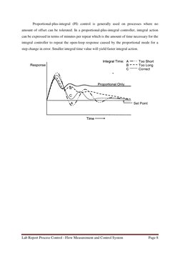 Lab Report Process Control - Flow Measurement and Control System  
Page 8 
 
 
Proportional-plus-integral (PI) control is gen