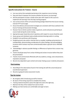 Trainee Associate (Retail) 
 
                            Trainer Guide 
 
 
10 
 
Specific instructions for Trainers - Cours