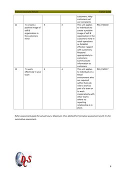 Trainee Associate (Retail) 
 
                            Trainer Guide 
 
 
8 
 
 
Refer assessment guide for actual hours.