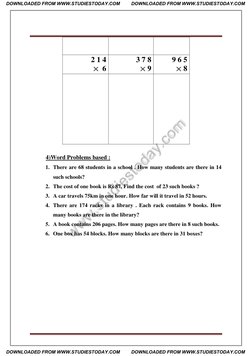 Class 3 Multiplication Worksheet | PDF | Arithmetic | Teaching Mathematics