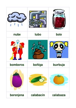  
 
 
nube 
tubo 
bote 
 
 
 
bomberos 
boñiga 
burbuja 
 
 
 
berenjena 
calabacín 
calabaza 
 
