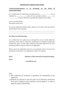 INSTITUTION VERIFICATION FORM 
 
Verification/information 
to 
be 
furnished 
by 
the 
Head 
of 
institution/college: 
 
It i