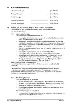 1.2
MANAGEMENT PERSONNEL
Accountable Manager
---------------------------------------
(Insert Name)
Training Manager
---------