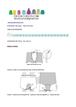 www.ebookcursos.com (http://www.ebookcursos.com/)
PUNTADA: ZIG ZAG.   HILO: NYLON
TABLA DE MEDIDAS:
CANTIDAD DE TELA:  30 a