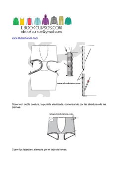 www.ebookcursos.com (http://www.ebookcursos.com/)
Coser con doble costura, la puntilla elastizada, comenzando por las abertur