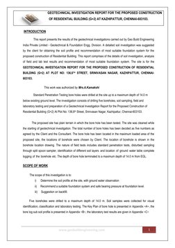 GEOTECHNICAL INVESTIGATION REPORT FOR THE PROPOSED CONSTRUCTION 
OF RESIDENTIAL BUILDING (G+2) AT KAZHIPATTUR, CHENNAI-603