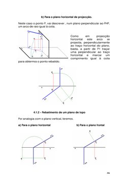 b) Para o plano horizontal de projecção. 
 
Neste caso o ponto P, vai descrever , num plano perpendicular ao PHP, 
um a