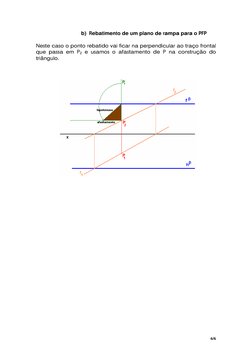 b) Rebatimento de um plano de rampa para o PFP 
 
Neste caso o ponto rebatido vai ficar na perpendicular ao traço frontal 
qu