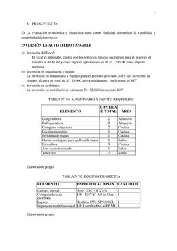 4 
 
8. PRESUPUESTO: 
Es La evaluación económica y financiera tiene como finalidad determinar la viabilidad y 
rentabilidad d