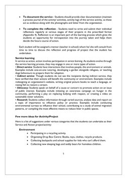 5 
 
 
 
 
 To document the service - Students should provide clear documentation (maintain 
a process journal of the activi