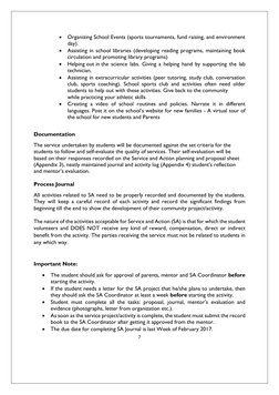 7 
 
 
 
 
 Organizing School Events (sports tournaments, fund raising, and environment 
day). 
 Assisting in school librar