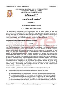 UNMSM-CENTRO PREUNIVERSITARIO                                                               Ciclo 2018-II 
 
Semana Nº 07 
(P