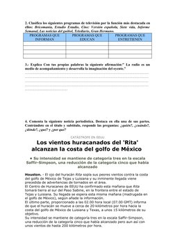 2. Clasifica los siguientes programas de televisión por la función más destacada en 
ellos: Bricomanía, Estudio Estadio, Cine