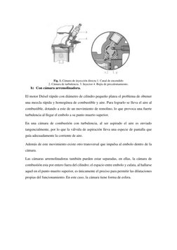 Fig. 1. Cámara de inyección directa 1. Canal de encendido 
2. Cámara de turbulencia. 3. Inyector 4. Bujía de precalentamien