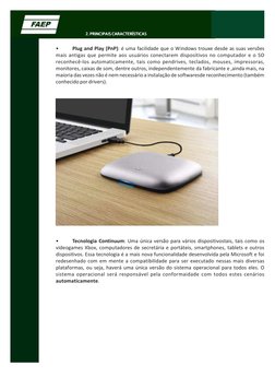 •
Plug and Play (PnP): é uma facilidade que o Windows trouxe desde as suas versões
mais antigas que permite aos usuários co