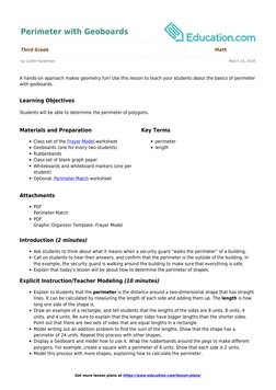 Get more lesson plans at https://www.education.com/lesson-plans/
Perimeter with Geoboards
Third Grade
Math
by Caitlin Hardema