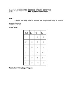 Expt No:7. DESIGN AND TESTING OF RING COUNTER 
Date:                             AND JOHNSON COUNTER 
 
 
 
AIM: