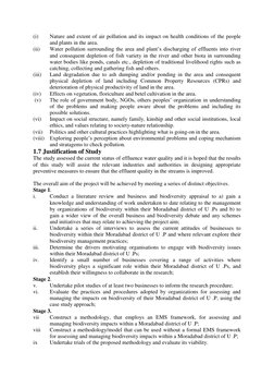 (i) 
Nature and extent of air pollution and its impact on health conditions of the people  
and plants in the area. 
(ii) 
Wa