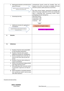 h. Making generalization and abstractions 
about the lesson 
 
 
 
 
Unintentional injuries cannot be avoided. They can 
happ