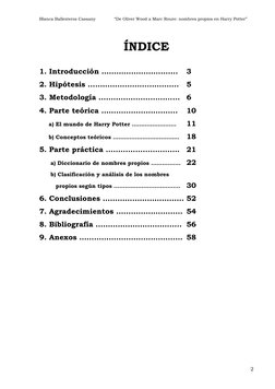 Blanca Ballesteros Cassany              “De Oliver Wood a Marc Roure: nombres propios en Harry Potter” 
 
2 
ÍNDICE 
 
1. Int