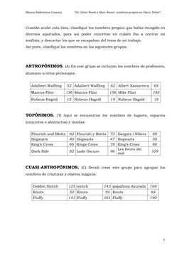 Blanca Ballesteros Cassany              “De Oliver Wood a Marc Roure: nombres propios en Harry Potter” 
 
7 
Cuando acabé est