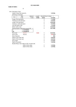 PCC HEAD WEIR
NAME OF WORK:-
0
S.No. Description of item
Height of Head Weir below B.L.
1.20 Mts.
Dimension of weir/wall
Widt