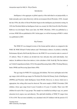 1 
Interpretive report for WISC IV - Priya Chawla                                                       
 
 
Tanishqa Arora