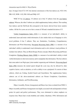 2 
Interpretive report for WISC IV - Priya Chawla                                                       
 
 
Tanishqa Arora
